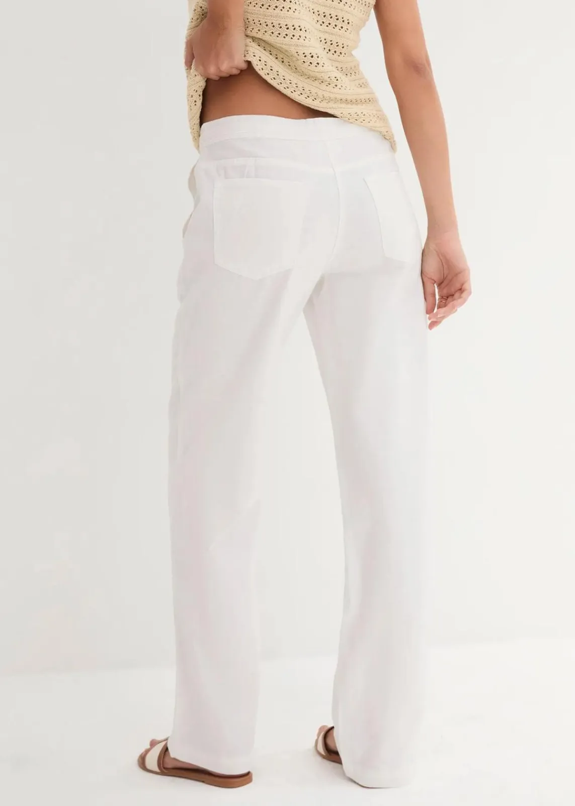 bonprix Kurzgrößen|Bekleidung·Kleider^Leinen-Hose mit weitem Bein weiß
