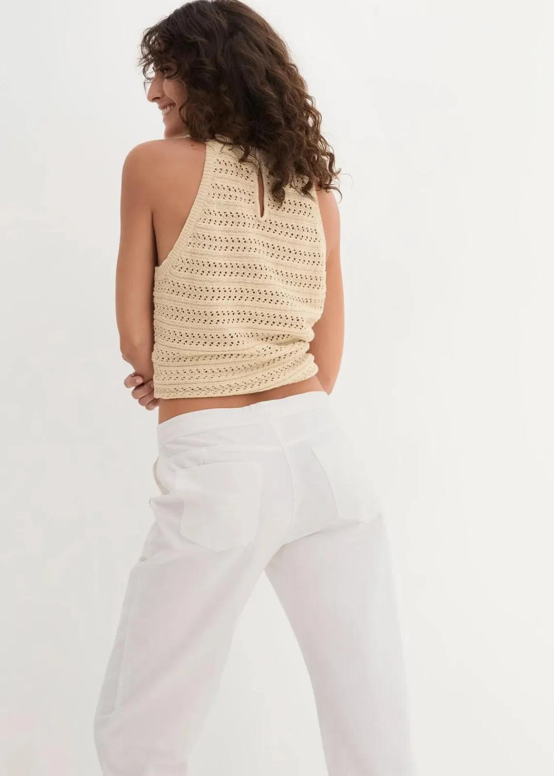 bonprix Kurzgrößen|Bekleidung·Kleider^Leinen-Hose mit weitem Bein weiß