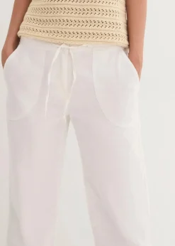 bonprix Kurzgrößen|Bekleidung·Kleider^Leinen-Hose mit weitem Bein weiß