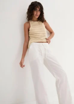 bonprix Kurzgrößen|Bekleidung·Kleider^Leinen-Hose mit weitem Bein weiß