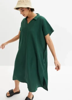 bonprix Bekleidung·Pullover & Strickjacken|Kleider^Leinenkleid dunkelgrün