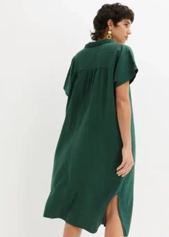 bonprix Bekleidung·Pullover & Strickjacken|Kleider^Leinenkleid dunkelgrün