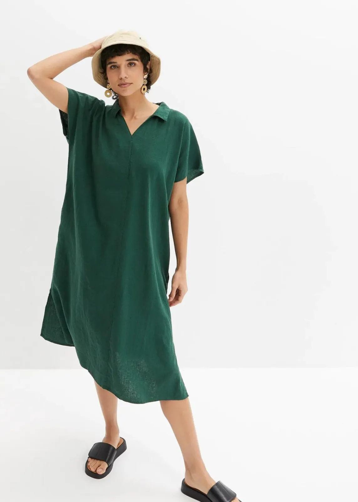 bonprix Bekleidung·Pullover & Strickjacken|Kleider^Leinenkleid dunkelgrün