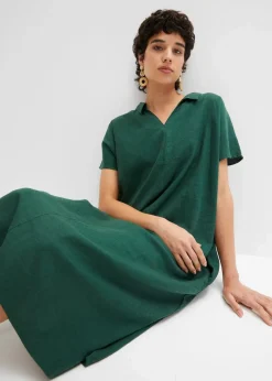 bonprix Bekleidung·Pullover & Strickjacken|Kleider^Leinenkleid dunkelgrün