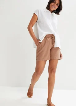 bonprix Bekleidung·Outdoorbekleidung|Bekleidung·Kleider^Leinen-Paperbag-Shorts graubraun