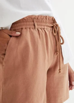 bonprix Bekleidung·Outdoorbekleidung|Bekleidung·Kleider^Leinen-Paperbag-Shorts graubraun