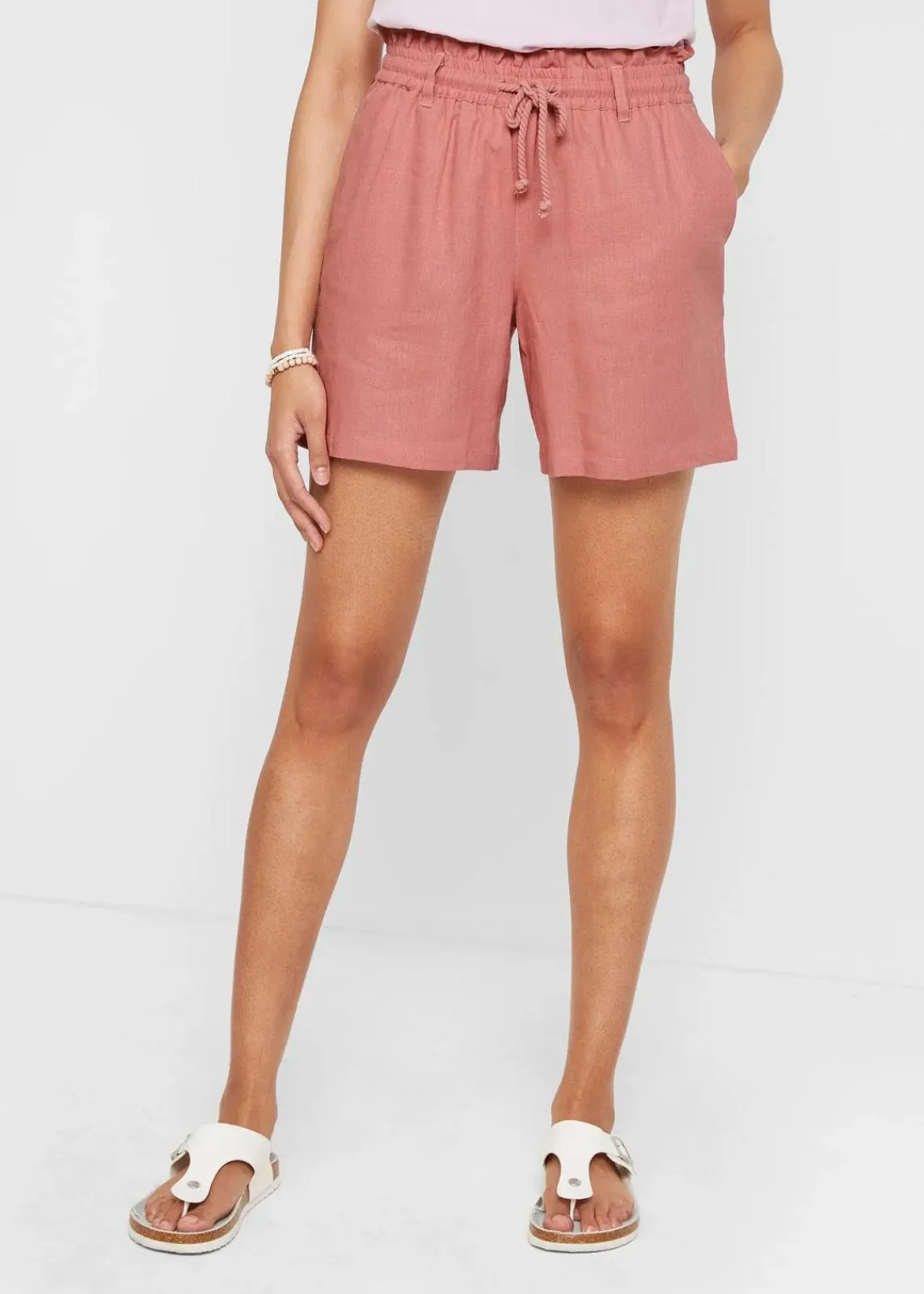 bonprix Hosen|Shorts^Leinen-Paperbag-Shorts rauchrose