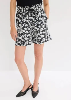 bonprix Nachhaltigere Materialien|Hosen^Leinen-Shorts schwarz/wollweiß/enzianblau floral