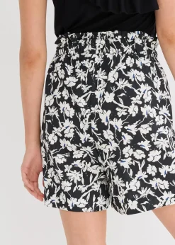 bonprix Nachhaltigere Materialien|Hosen^Leinen-Shorts schwarz/wollweiß/enzianblau floral