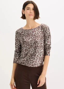 bonprix Shirts & Tops^Leo-Shirt mit Glanzdruck lehmbraun/metallic silber