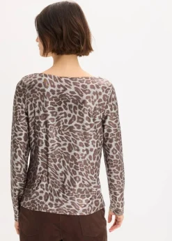 bonprix Shirts & Tops^Leo-Shirt mit Glanzdruck lehmbraun/metallic silber