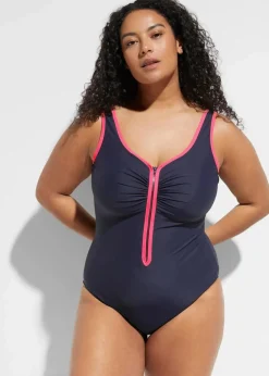 bonprix Nachhaltigere Materialien|Sport Bademode^Light Shape Badeanzug mit Reißverschluss blau/pink