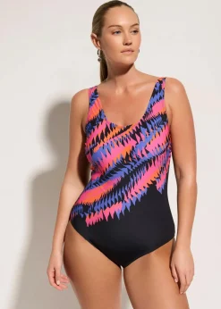 bonprix Nachhaltigere Materialien|Shapewear^Light Shape-Badeanzug schwarz graphisch bedruckt