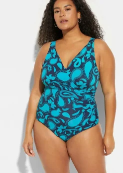 bonprix Shapewear|Badeanzüge^Light Shape-Badeanzug in Wickeloptik blau gemustert