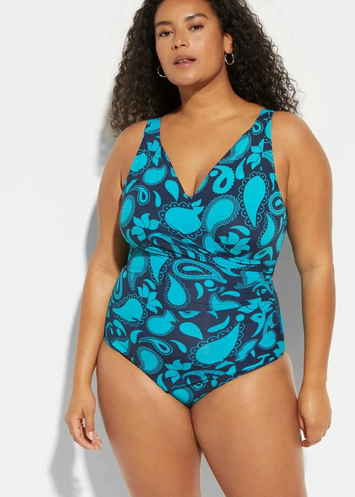 bonprix Shapewear|Badeanzüge^Light Shape-Badeanzug in Wickeloptik blau gemustert