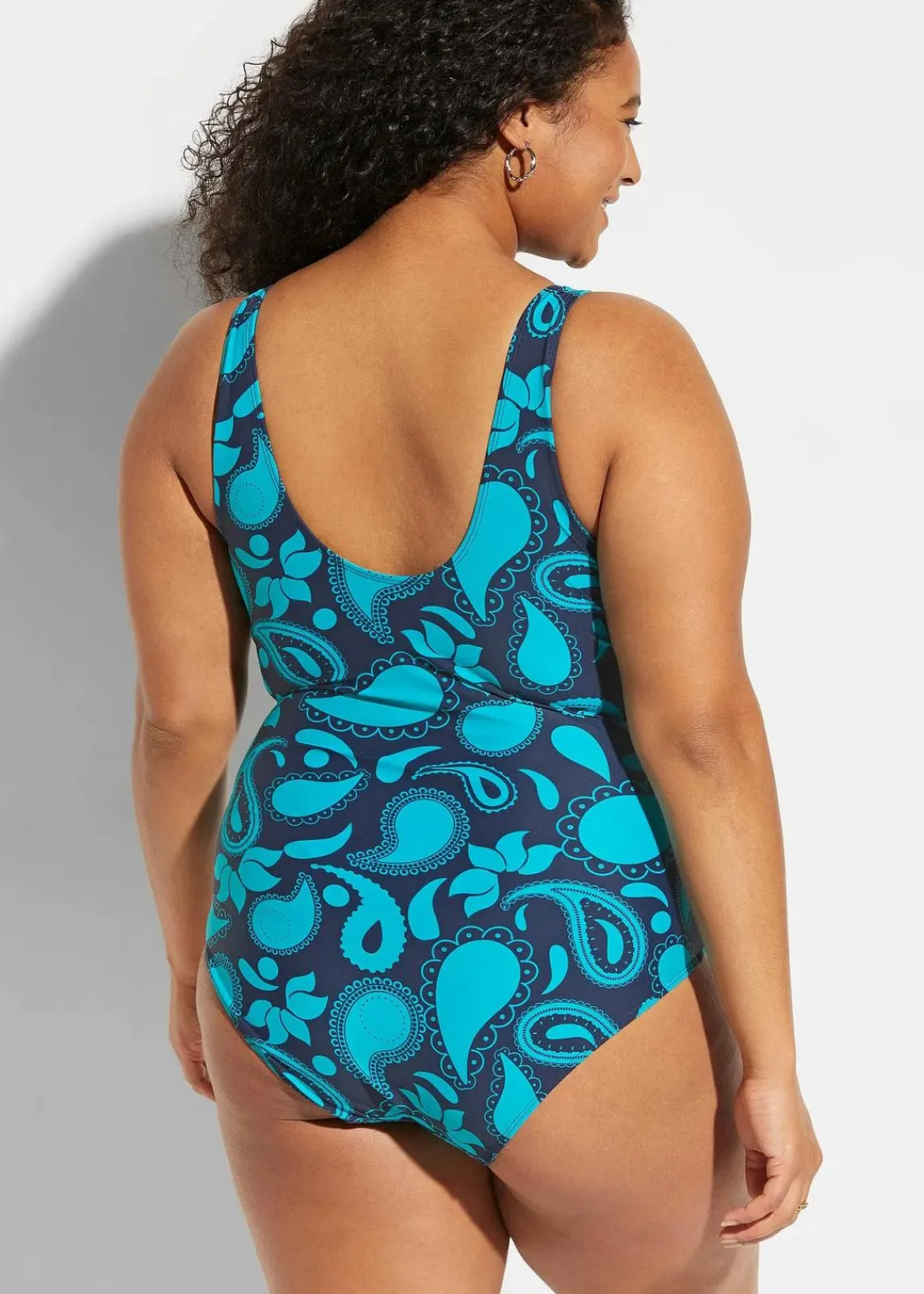bonprix Shapewear|Badeanzüge^Light Shape-Badeanzug in Wickeloptik blau gemustert