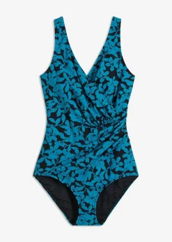 bonprix Nachhaltigere Materialien|Shapewear^Light Shape-Badeanzug in Wickeloptik schwarz/türkis geblümt