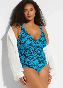 bonprix Nachhaltigere Materialien|Shapewear^Light Shape-Badeanzug in Wickeloptik schwarz/türkis geblümt