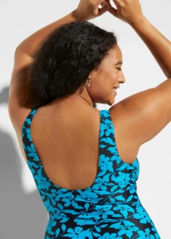 bonprix Nachhaltigere Materialien|Shapewear^Light Shape-Badeanzug in Wickeloptik schwarz/türkis geblümt