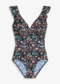 bonprix Nachhaltigere Materialien|Shapewear^Light Shape-Badeanzug mit Volants dunkelblau floral