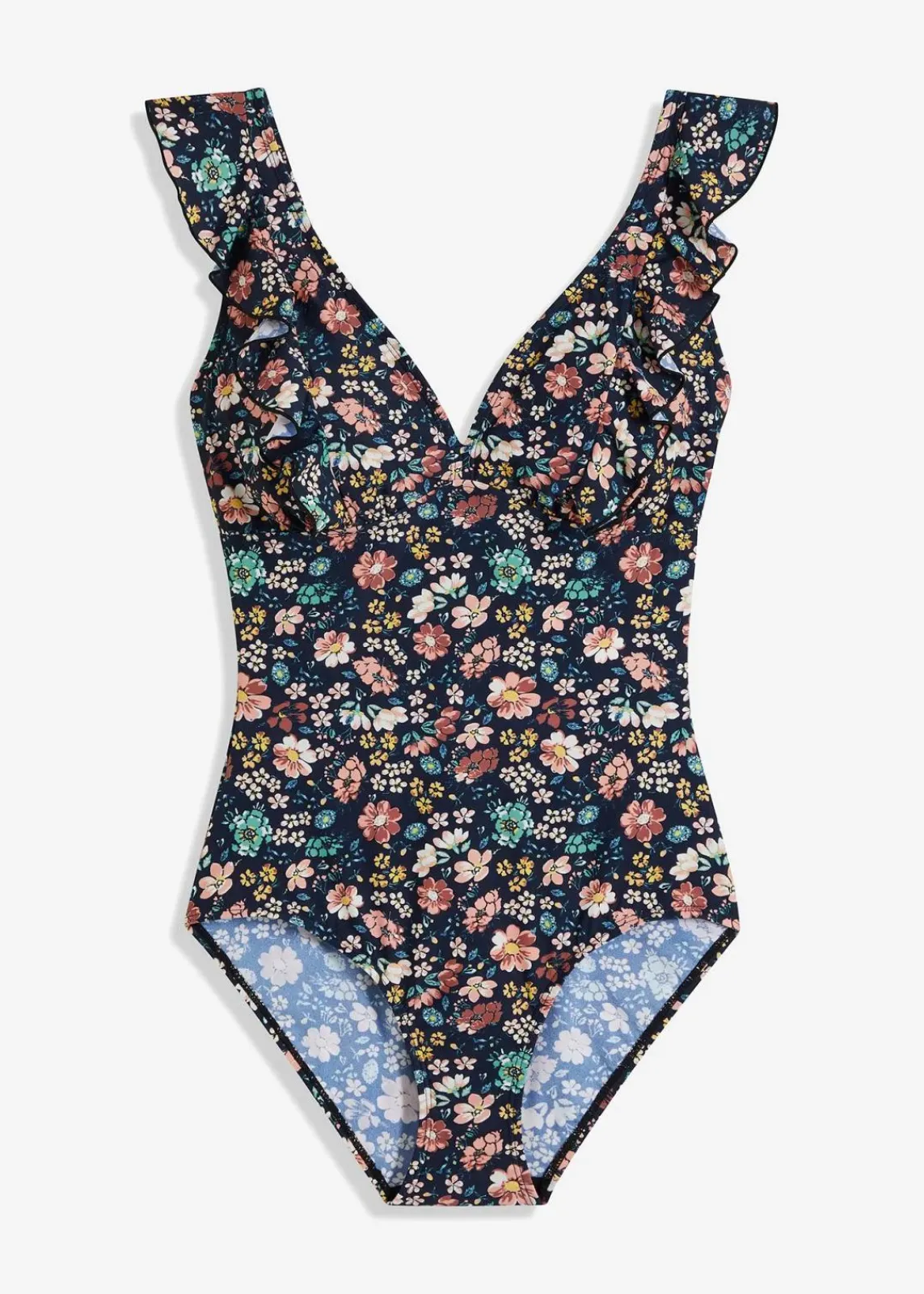 bonprix Nachhaltigere Materialien|Shapewear^Light Shape-Badeanzug mit Volants dunkelblau floral