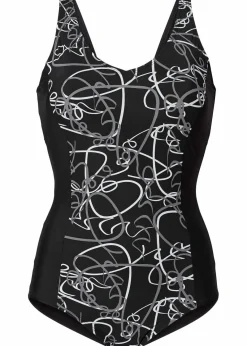bonprix Nachhaltigere Materialien|Shapewear^Light Shape-Badeanzug mit V-Ausschnitt schwarz/grau/weiß
