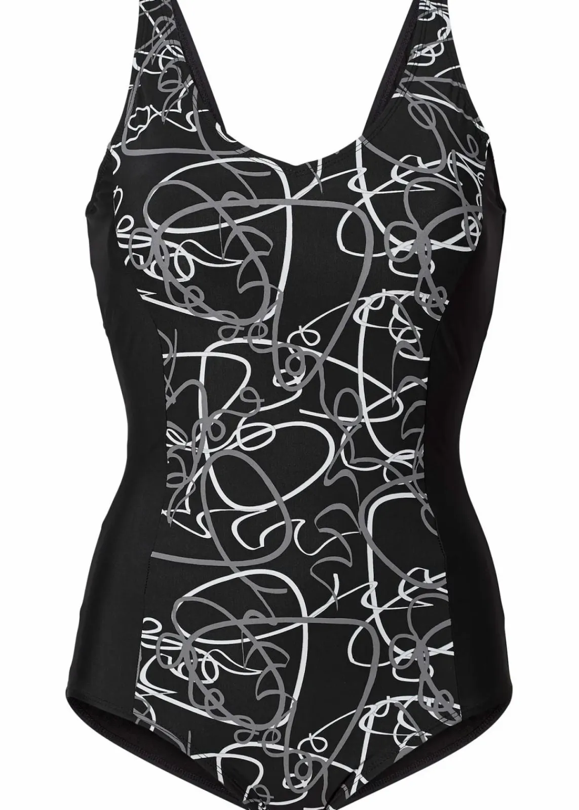 bonprix Nachhaltigere Materialien|Shapewear^Light Shape-Badeanzug mit V-Ausschnitt schwarz/grau/weiß