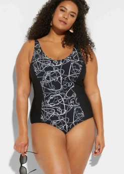 bonprix Nachhaltigere Materialien|Shapewear^Light Shape-Badeanzug mit V-Ausschnitt schwarz/grau/weiß