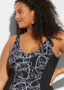 bonprix Nachhaltigere Materialien|Shapewear^Light Shape-Badeanzug mit V-Ausschnitt schwarz/grau/weiß