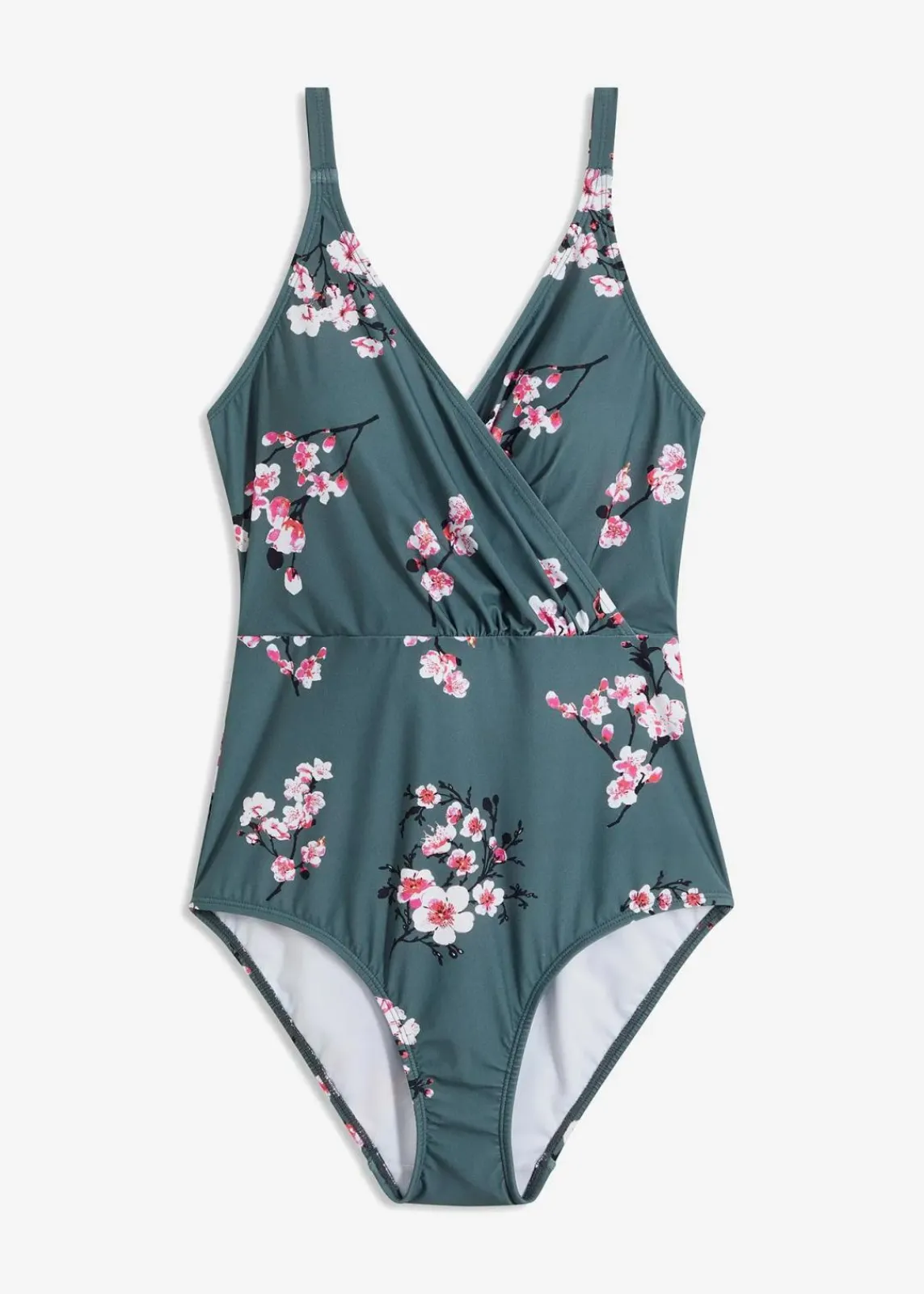 bonprix Nachhaltigere Materialien|Shapewear^Light Shape-Badeanzug mit Wickeloptik eukalyptusgrün floral