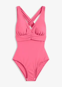 bonprix Nachhaltigere Materialien|Shapewear^Light Shape-Badeanzug mit gekreuzten Trägern beere