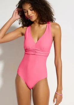 bonprix Nachhaltigere Materialien|Shapewear^Light Shape-Badeanzug mit gekreuzten Trägern beere