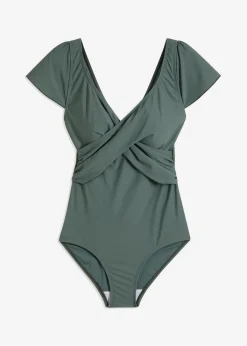 bonprix Nachhaltigere Materialien|Shapewear^Light Shape-Badeanzug mit Wickeloptik eukalyptusgrün