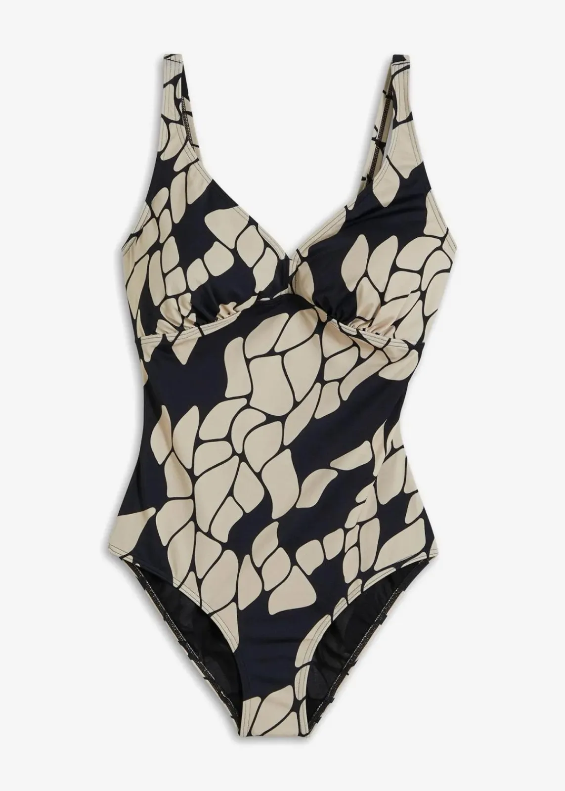 bonprix Nachhaltigere Materialien|Shapewear^Light Shape-Badeanzug mit V-Ausschnitt schwarz/beige bedruckt