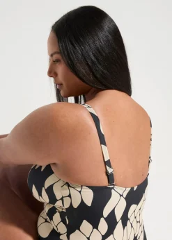 bonprix Nachhaltigere Materialien|Shapewear^Light Shape-Badeanzug mit V-Ausschnitt schwarz/beige bedruckt