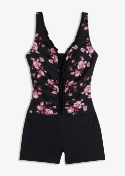 bonprix Nachhaltigere Materialien|Shapewear^Light Shape-Badeanzug mit Bein schwarz floral
