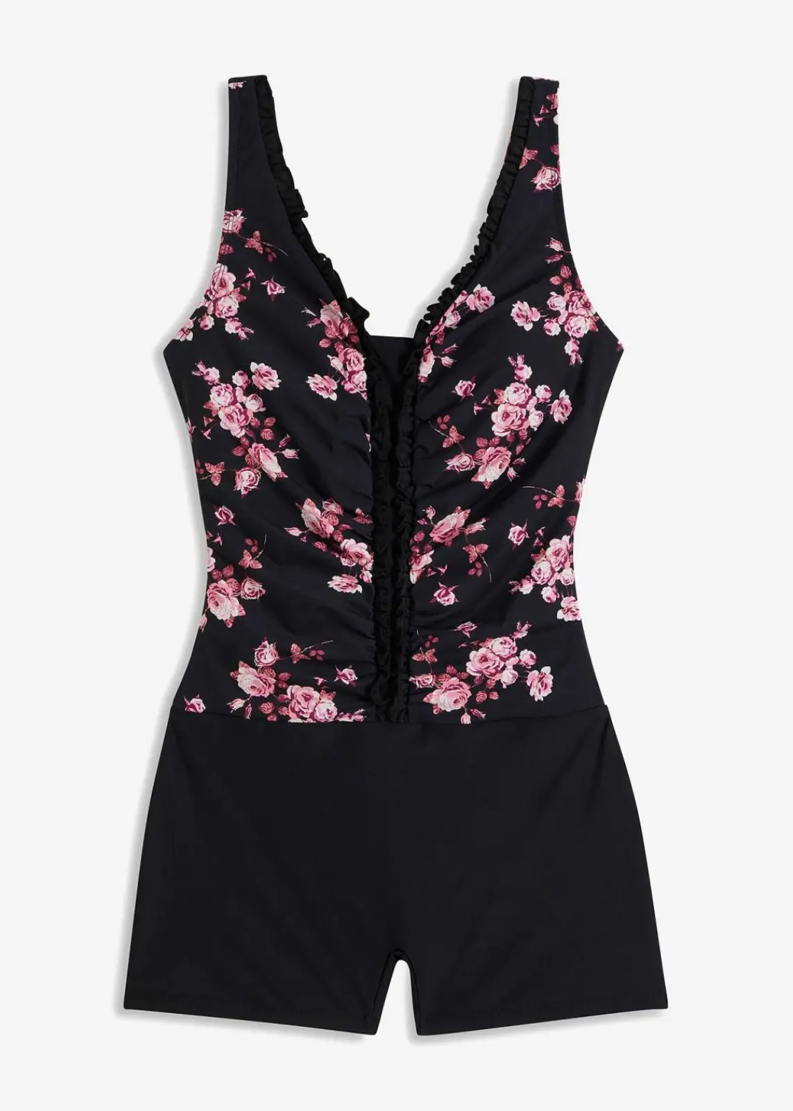 bonprix Nachhaltigere Materialien|Shapewear^Light Shape-Badeanzug mit Bein schwarz floral