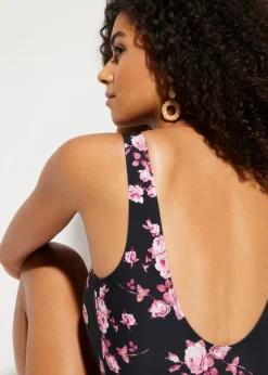 bonprix Nachhaltigere Materialien|Shapewear^Light Shape-Badeanzug mit Bein schwarz floral