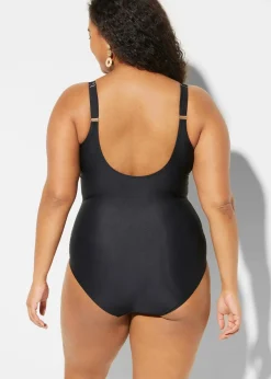 bonprix Nachhaltigere Materialien|Shapewear^Light Shape-Badeanzug mit V-Ausschnitt schwarz bedruckt