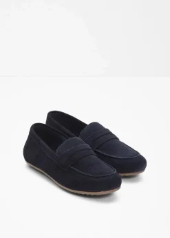 bonprix Slipper & Halbschuhe|Loafer^Loafer aus Veloursleder dunkelblau