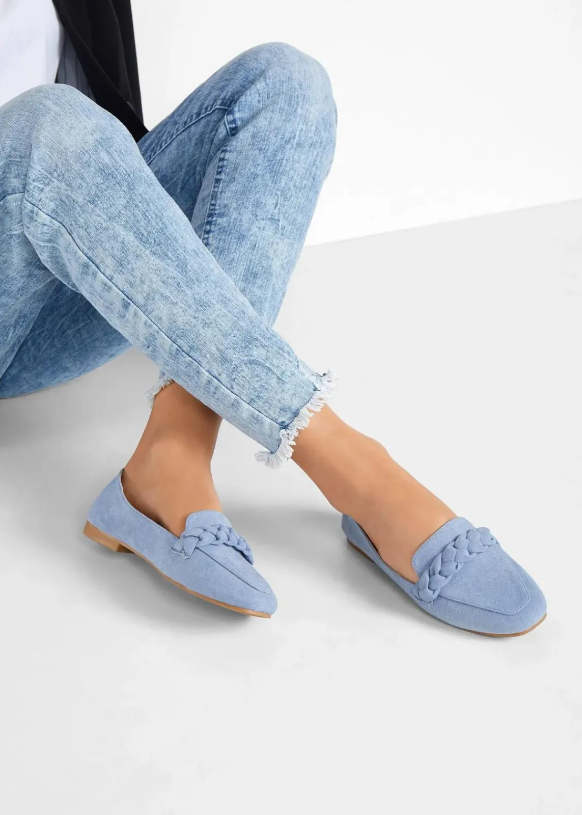 bonprix Sommerschuhe|Loafer^Loafer mit Flechtdetails jeansblau