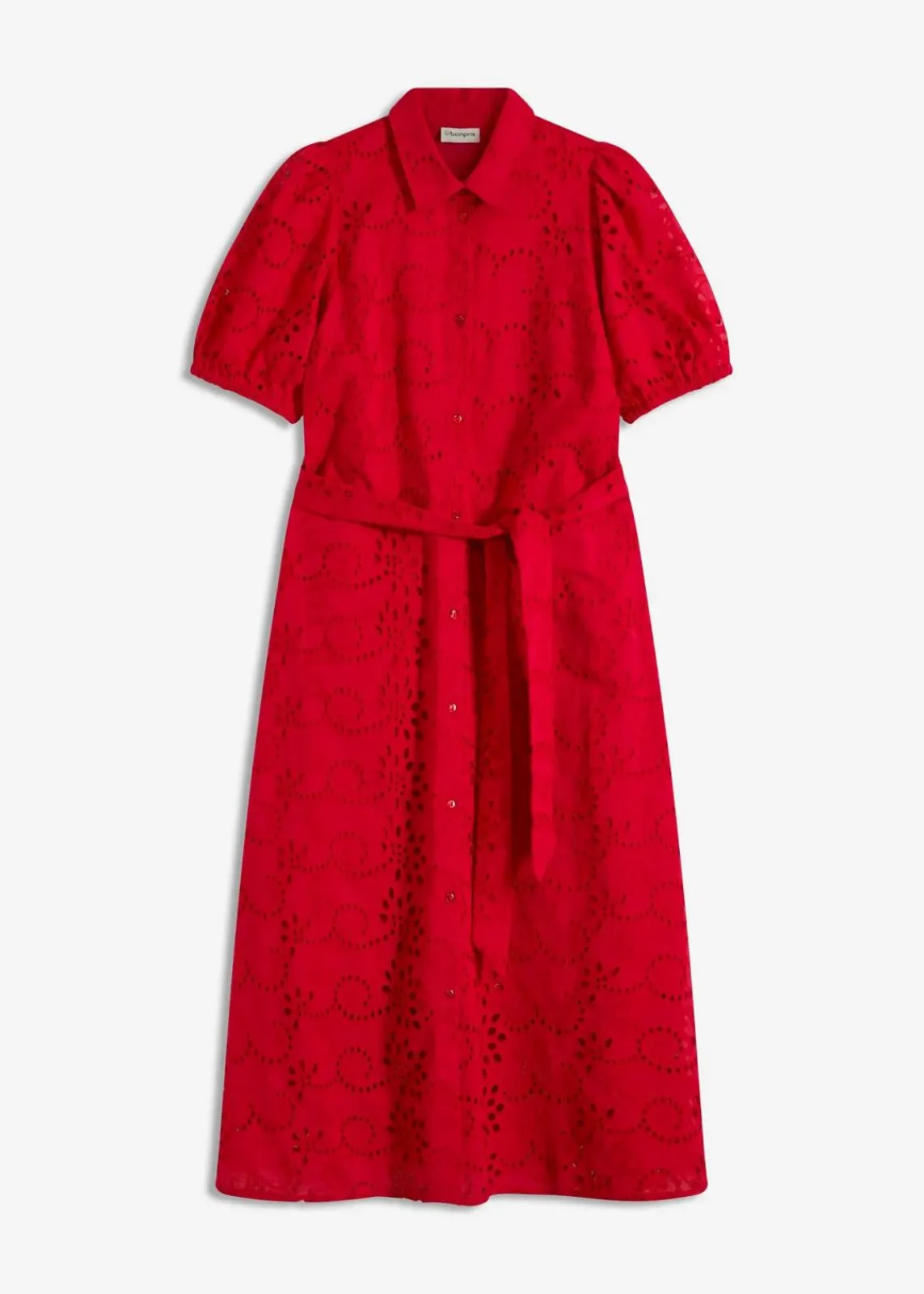 bonprix Kleider^Lochstickerei-Blusenkleid aus reiner Baumwolle tiefrot