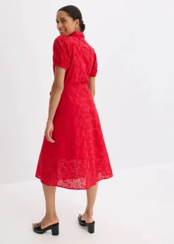 bonprix Kleider^Lochstickerei-Blusenkleid aus reiner Baumwolle tiefrot