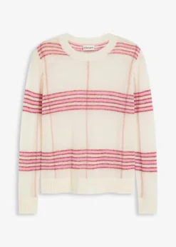 bonprix Bekleidung·Umstandsmode|Bekleidung·Jeans^Locker gestrickter Pullover mit Woll- und Alpaka-Anteil wollweiß kariert