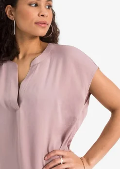 bonprix Nachhaltigere Materialien|Blusen & Tuniken^Lockere Satin-Kurzarmtunika mit überschnittenen Schultern rosenholz