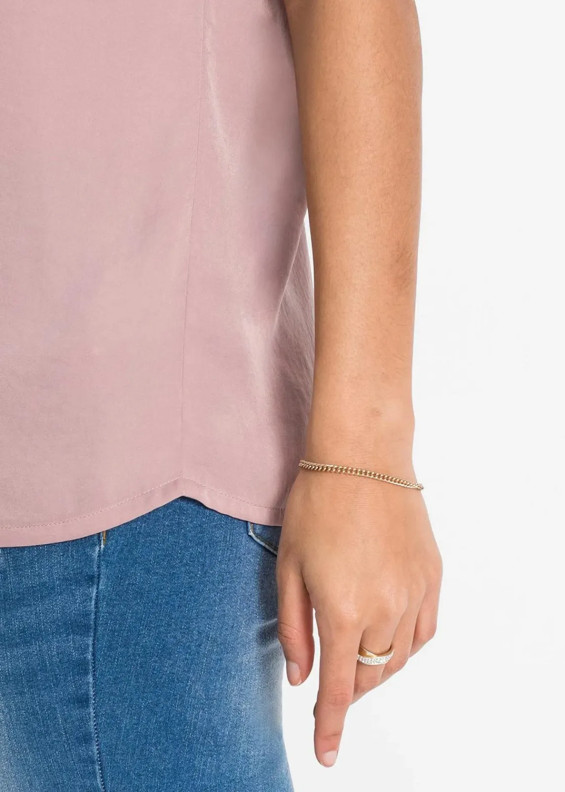 bonprix Nachhaltigere Materialien|Blusen & Tuniken^Lockere Satin-Kurzarmtunika mit überschnittenen Schultern rosenholz