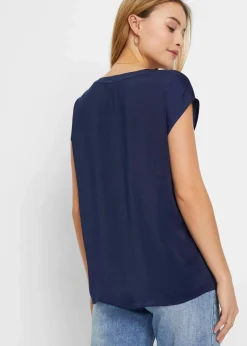 bonprix Bekleidung·Jacken & Mäntel|Blusen & Tuniken^Lockere Satin-Kurzarmtunika mit überschnittenen Schultern dunkelblau