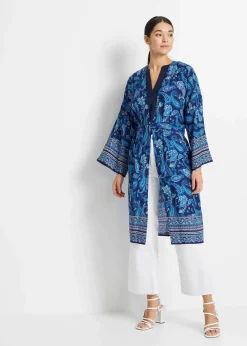 bonprix Bekleidung·Jacken & Mäntel|Blusen & Tuniken^Lockere Satin-Kurzarmtunika mit überschnittenen Schultern dunkelblau