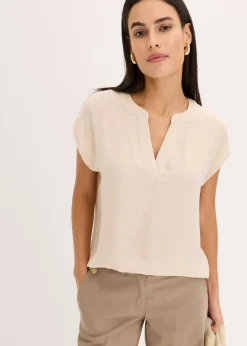 bonprix Nachhaltigere Materialien|Blusen & Tuniken^Lockere Satin-Kurzarmtunika mit überschnittenen Schultern beige