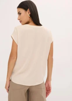 bonprix Nachhaltigere Materialien|Blusen & Tuniken^Lockere Satin-Kurzarmtunika mit überschnittenen Schultern beige